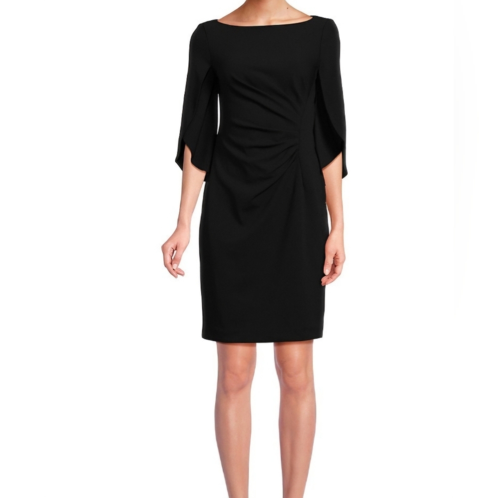Dkny Open-Sleeve Ruched Sheath Dress - Black